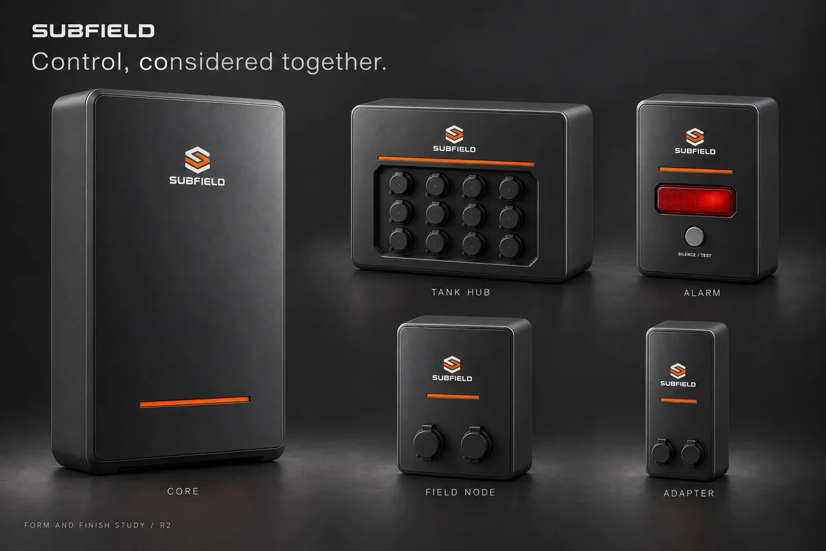 Controls in graphite and Subfield orange; proposed form and finish