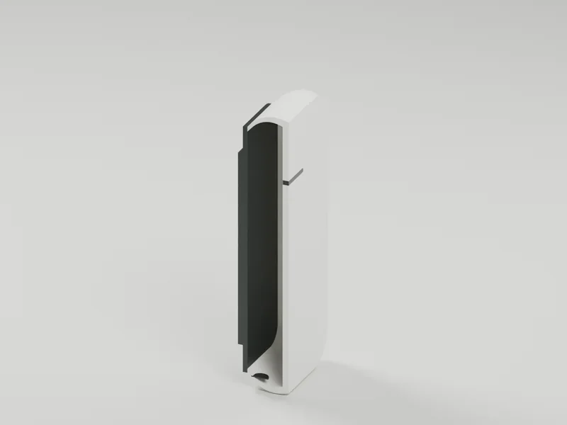 Alarm — Transverse cutaway. Alarm enclosure study. Electronics and final service mechanism are not modeled.